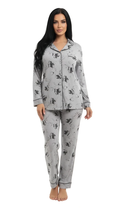 Women's Elegant Floral Comfort Pajama - Gray