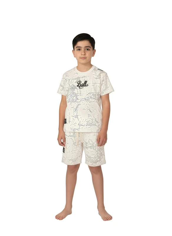 Boy's "Ball" Logo Tee & Speckled Print Shorts Set - White