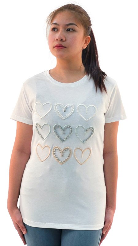 Women's Hearts Print Round Neck Short Sleeve T-Shirt - White
