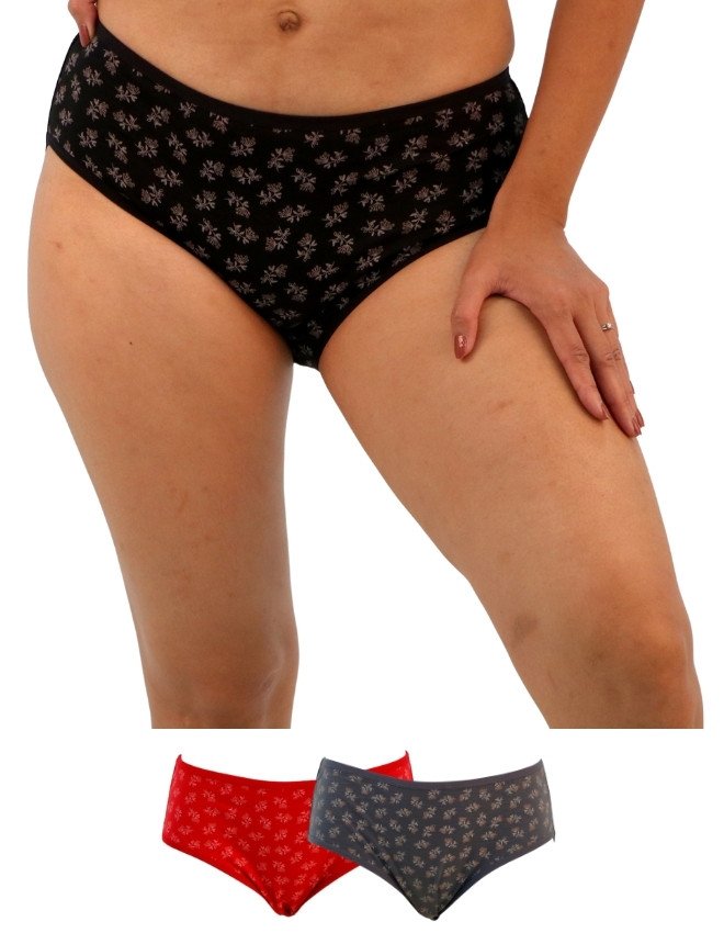 Women's Floral Design Mid Rise 3-Pack Panties, Multicolorr - Black