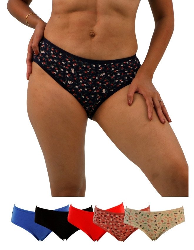 Women's Floral Design Mid Rise 6-Pack Panties, Multicolor - DarkBlue