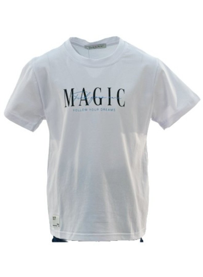 Boy's Find Your Own Magic Follow Your Dreams Quotes Round Neck Short Sleeve T-Shirt - White