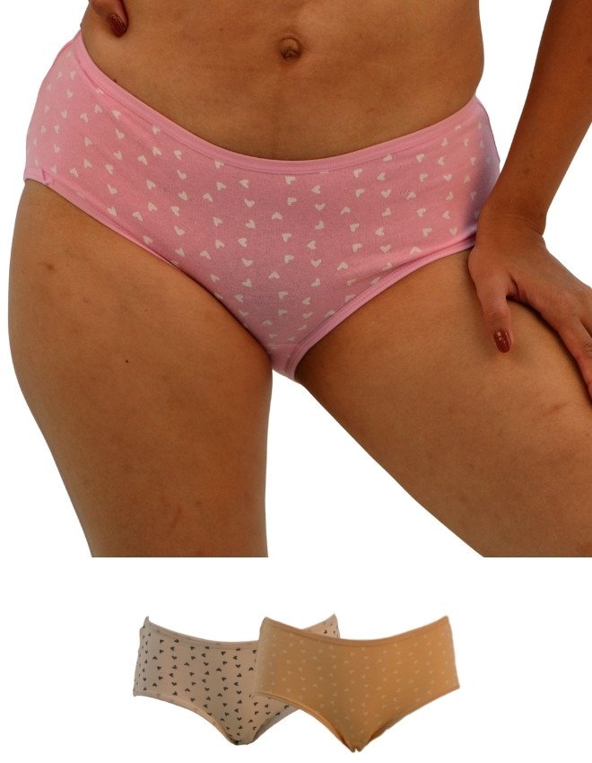 Women's Small Shaded Heart Design Mid Rise 3-Pack Panties, Multicolor - Pink