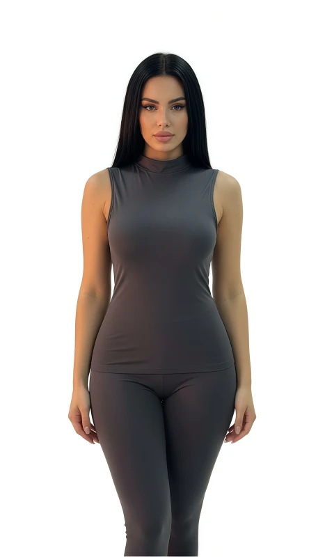 Womens High-Neck Sleeveless Baselayer Top - Gray