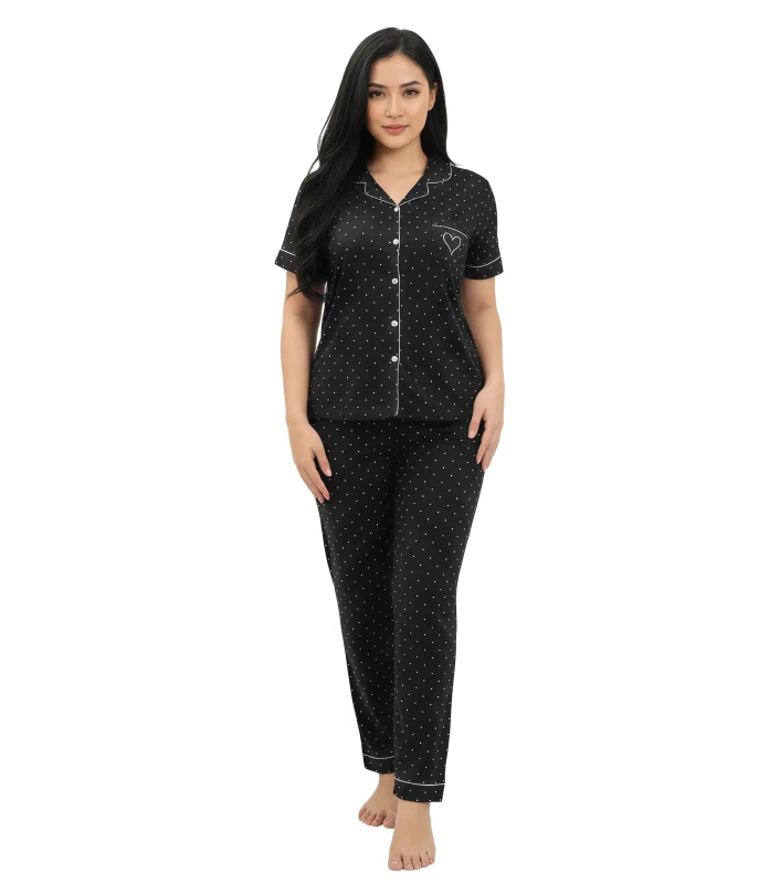 292382  Women's Heart Print Sleep Set - Black