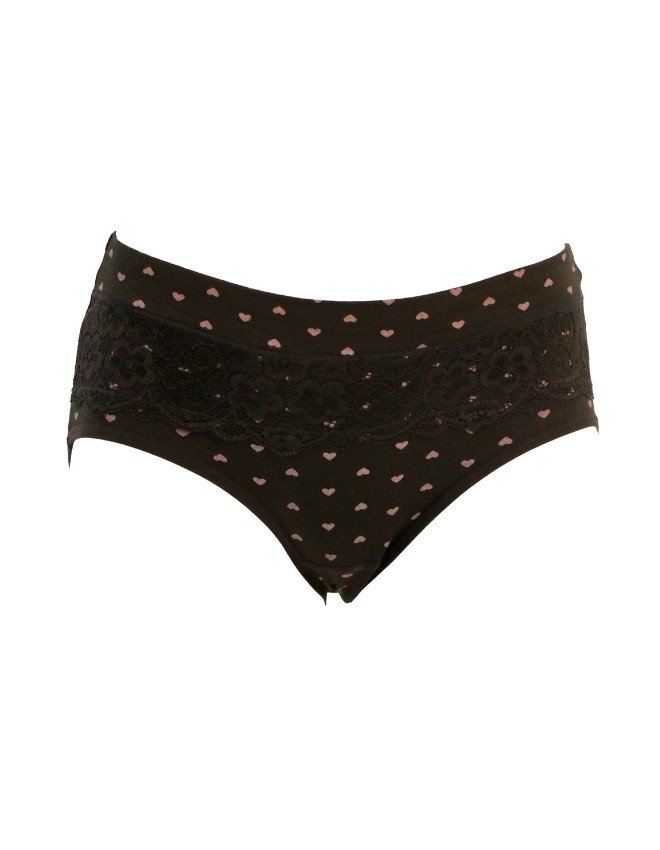 Women's Heart & Lace Front Design Mid Rise 3-Pack Panties, Multicolor - Black