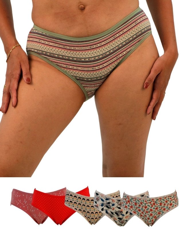 Women's Multiple Design Mid Rise 6-Pack Panties, Multicolor - Olive
