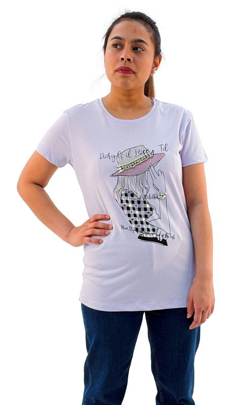 Women's Lady Wearing Hat With Quotes Round Neck Short Sleeve T-Shirt - Violet