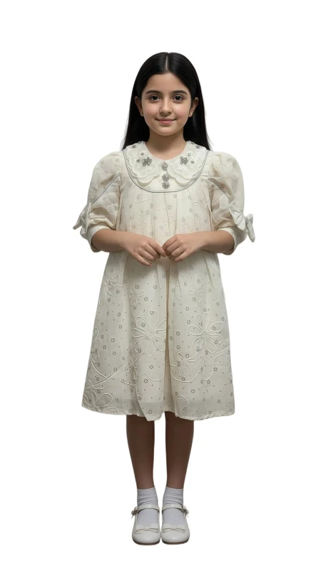 Girl's Elegant Ivory Occasion Dress - Beige