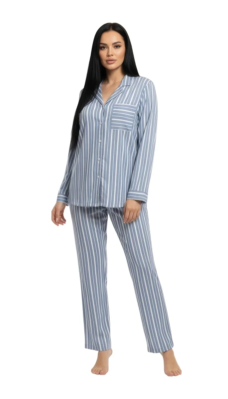 Women's Striped Pajama Set - Blue