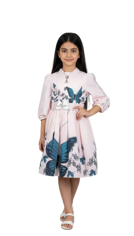 Girl's Enchanted Butterfly Belted Dress - Pink