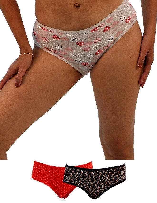 Women's Heart & Floral Design Mid Rise 3-Pack Panties, Multicolor - LightGrey