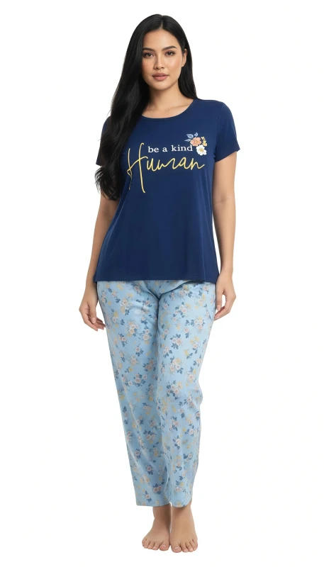 Women's Kind Human Floral Lounge Set - Blue