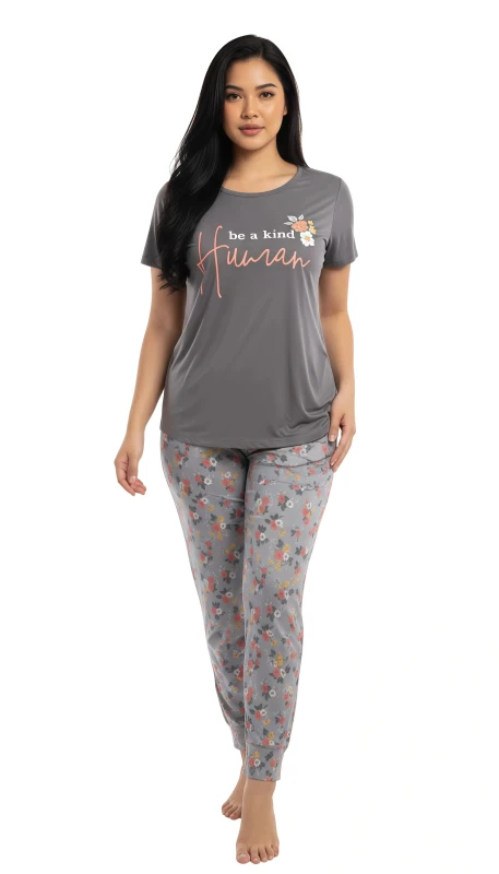 Women's Kind Human Floral Lounge Set - Gray