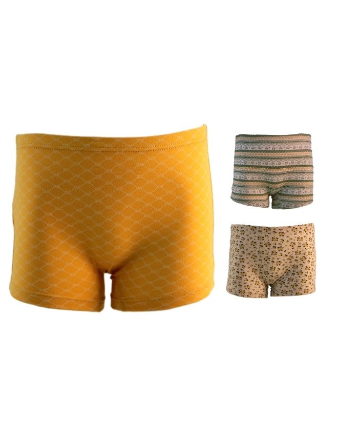 Girl's Multiple Design Boyshort 3-Pack Underwear, Multicolor - Yellow