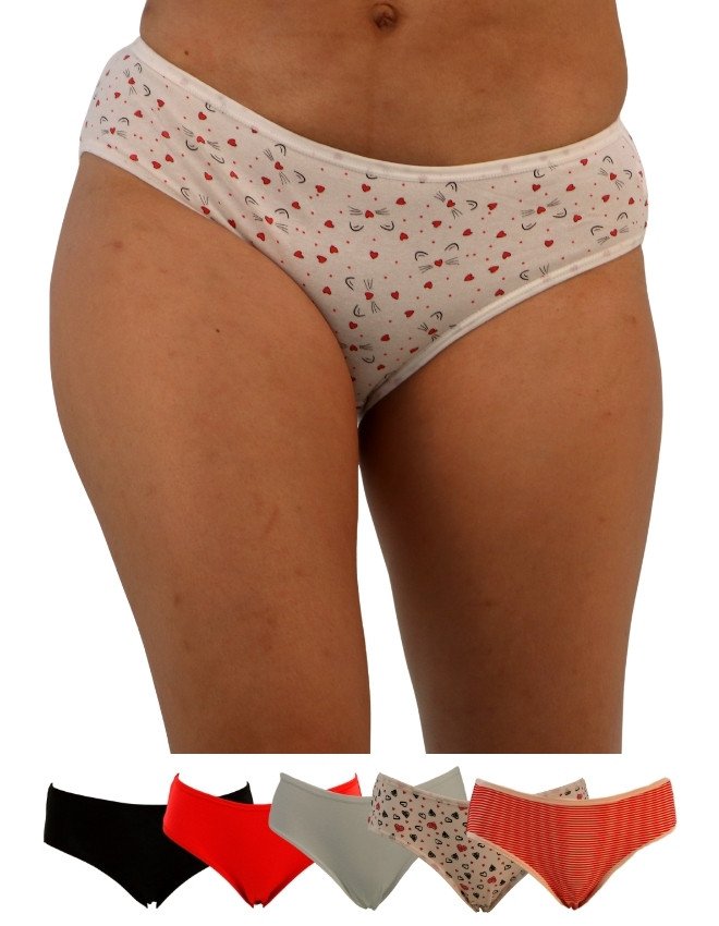 Women's Heart & Stripe Design Mid Rise 6-Pack Panties, Multicolor - AntiqueWhite