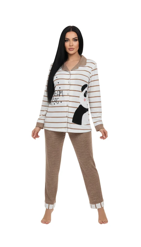 Women's Striped Panda Dreamer Pajama - Beige
