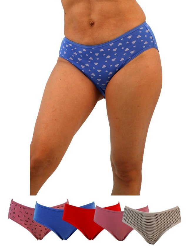 Women's Multiple Design Mid Rise 6-Pack Panties, Multicolor - Blue