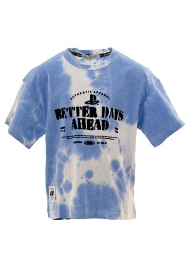 Boy's Better Days Ahead Quotes Round Neck Short Sleeve T-Shirt - Blue