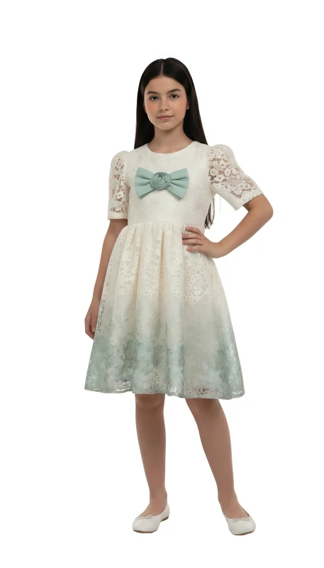 Girls' Lace Bow Party Dress - Green