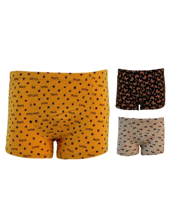 Boy's Car & Star Design Boyshort 3-Pack Underwear, Multicolor - Yellow