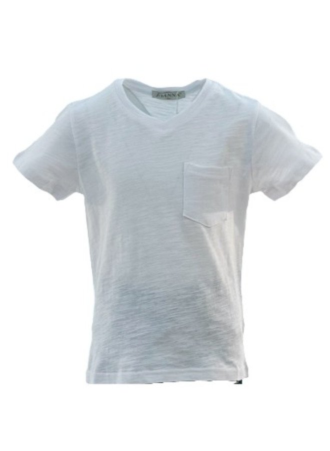 Boy's V-Neck Pocket Short Sleeve T-Shirt - White