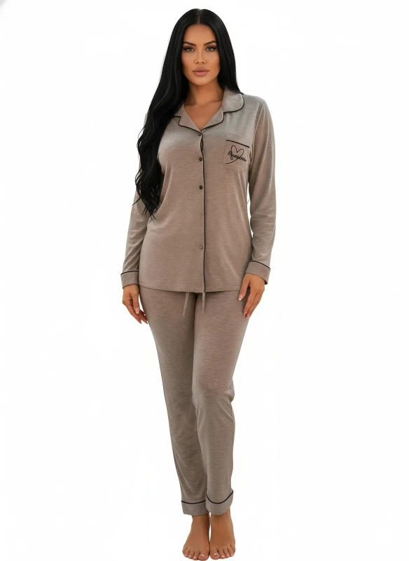 Sweet Dreams Piped Pajama Set - Gray