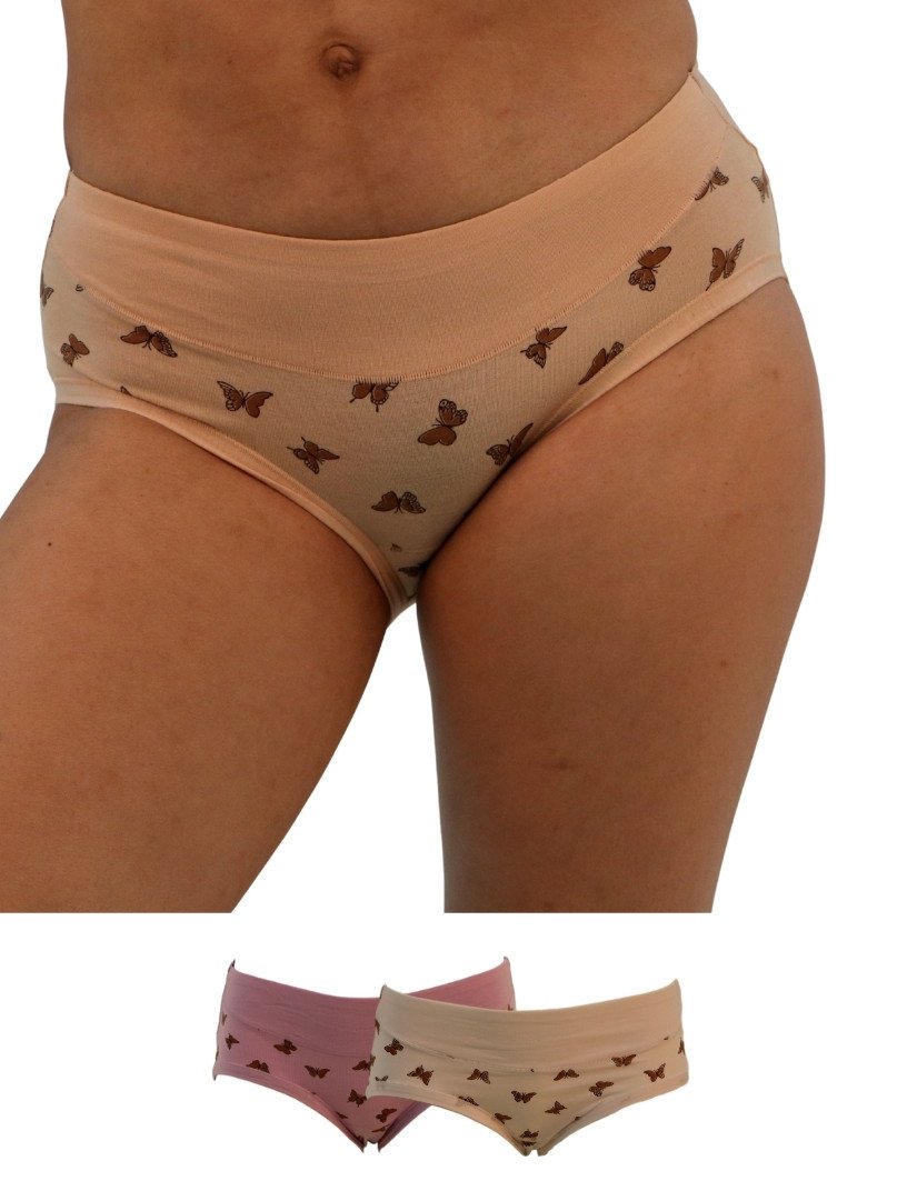 Women's Butterfly Design Mid Rise 3-Pack Panties, Multicolor - LightBrown