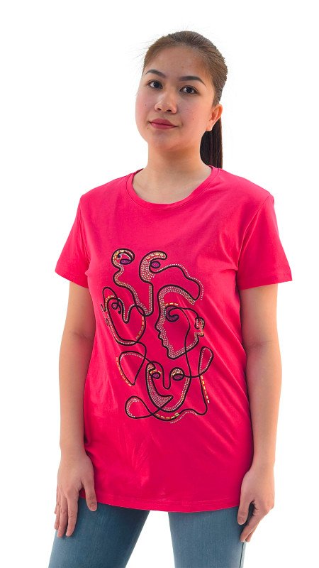 Women's Geometric Design Round Neck Short Sleeve T-Shirt - Pink