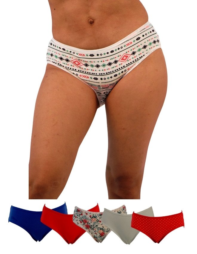 Women's Multiple Design Mid Rise 6-Pack Panties, Multicolor - White