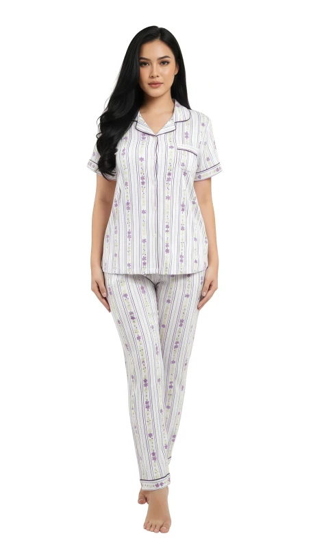 Women's Botanical Stripe Dream Pajama Set - Violet