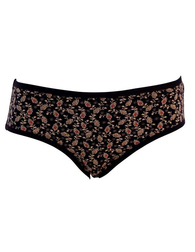 Women's Heart & Floral Design Mid Rise 3-Pack Panties, Multicolor - Black