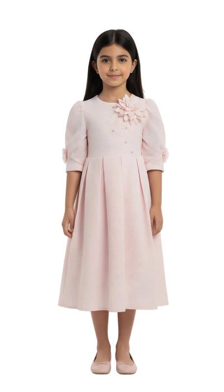 Elegant Blossom  Bow-Front Dress for Girl - Pink