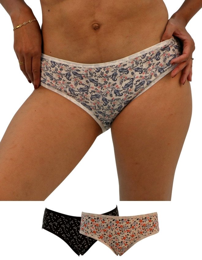 Women's Multiple Design Mid Rise 3-Pack Panties, Multicolor - White