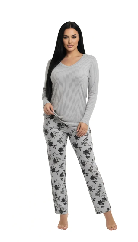 Women's Cozy Elegance & Floral Pajama - Gray