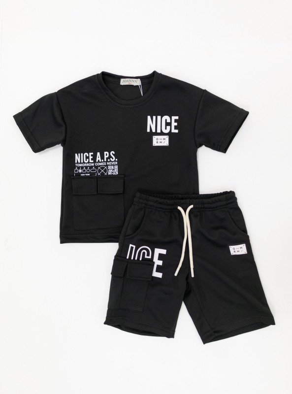 Boys' Urban Graphic Pocket Set (T-Shirt + Shorts) - Black