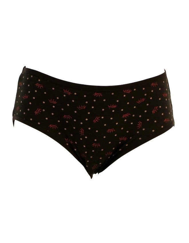 Women's Crown & Dots Design Mid Rise 3-Pack Panties, Multicolor - Black