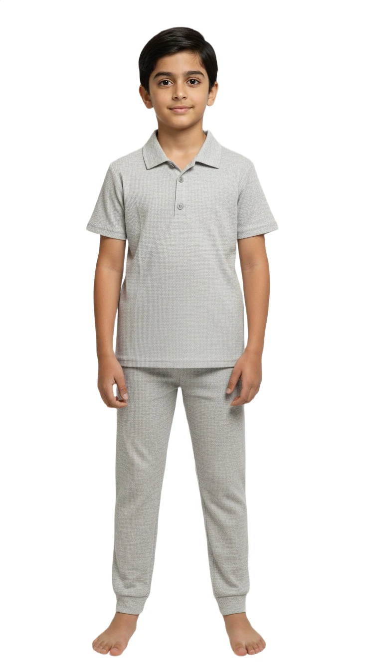 916715T Ribbed Polo Sleep Set - Gray