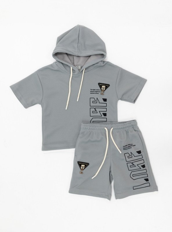 Boys’ Sporty Hooded Set with Bold Graphic Print - LightSlateGray