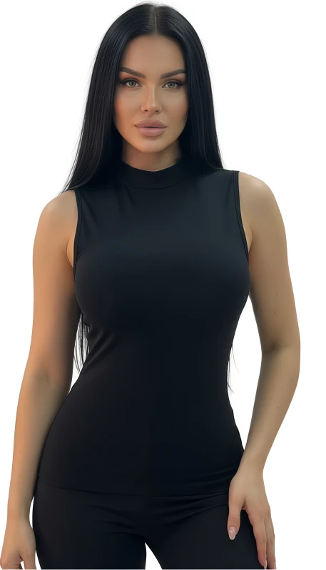 Womens High-Neck Sleeveless Baselayer Top - Black