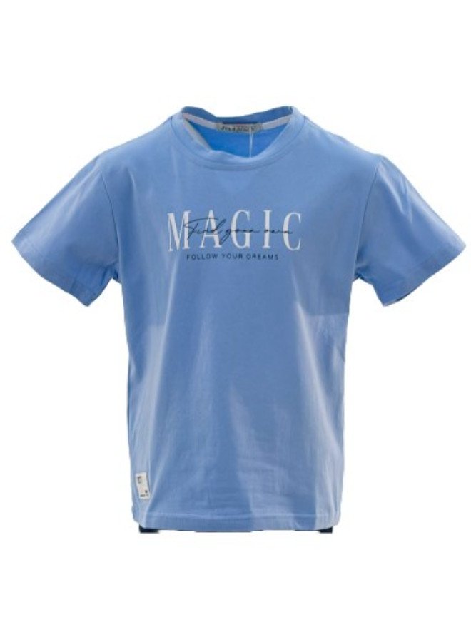 Boy's Find Your Own Magic Follow Your Dreams Quotes Round Neck Short Sleeve T-Shirt - Blue