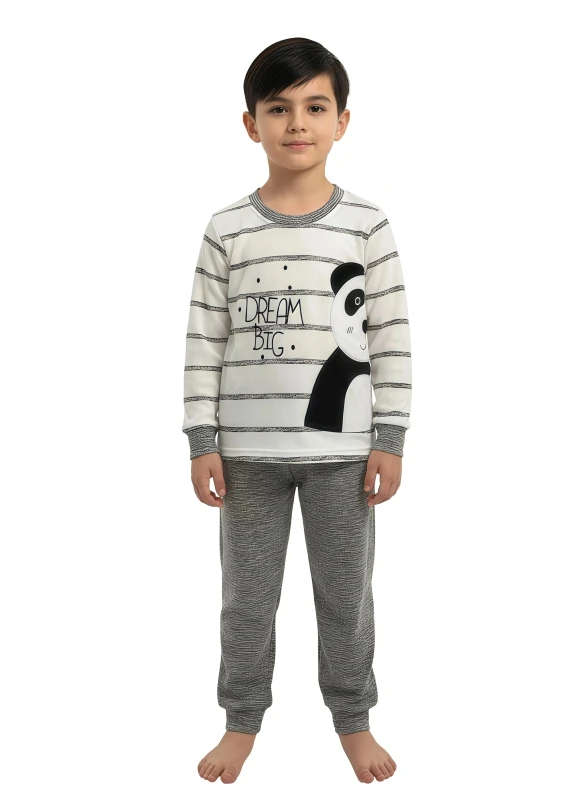Panda Dream Big Striped Boys' Sleepwear - Gray