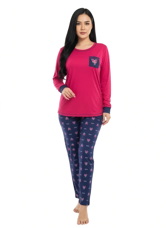 Women's Vibrant Comfort Butterfly Pajama Set - DeepPink