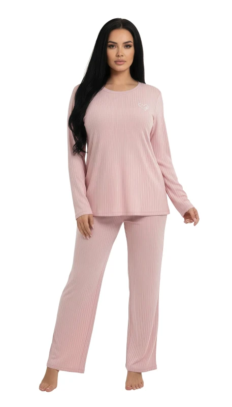 Women's Ribbed Long Sleeve Pajama Set - Pink