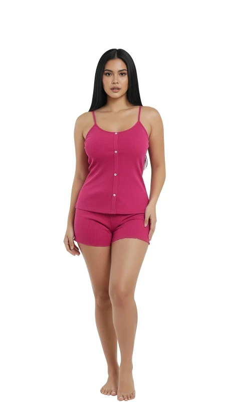 Women's Relaxed Ribbed Tank & Shorts - DeepPink