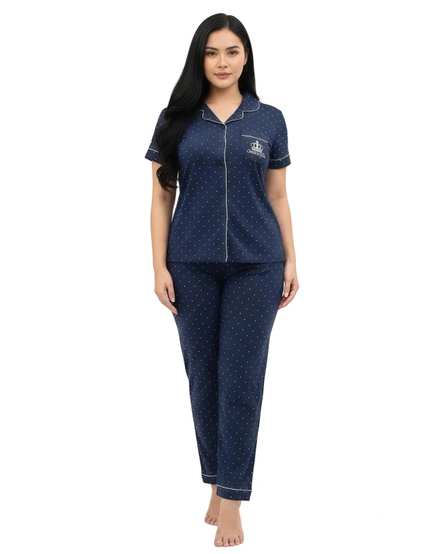 292359  Women's Polka Dot Button-Up Pajama Set - Navy