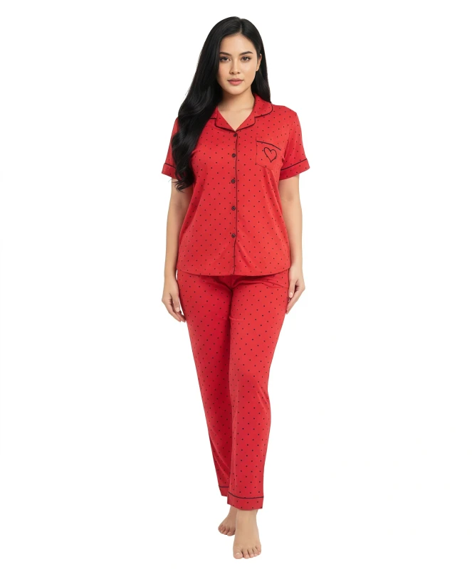292382  Women's Heart Print Sleep Set - Red