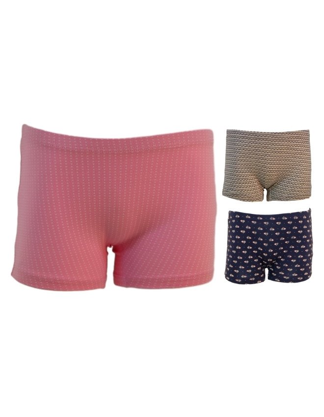 Girl's Geometric Design Boyshort 3-Pack Underwear, Multicolor - Pink