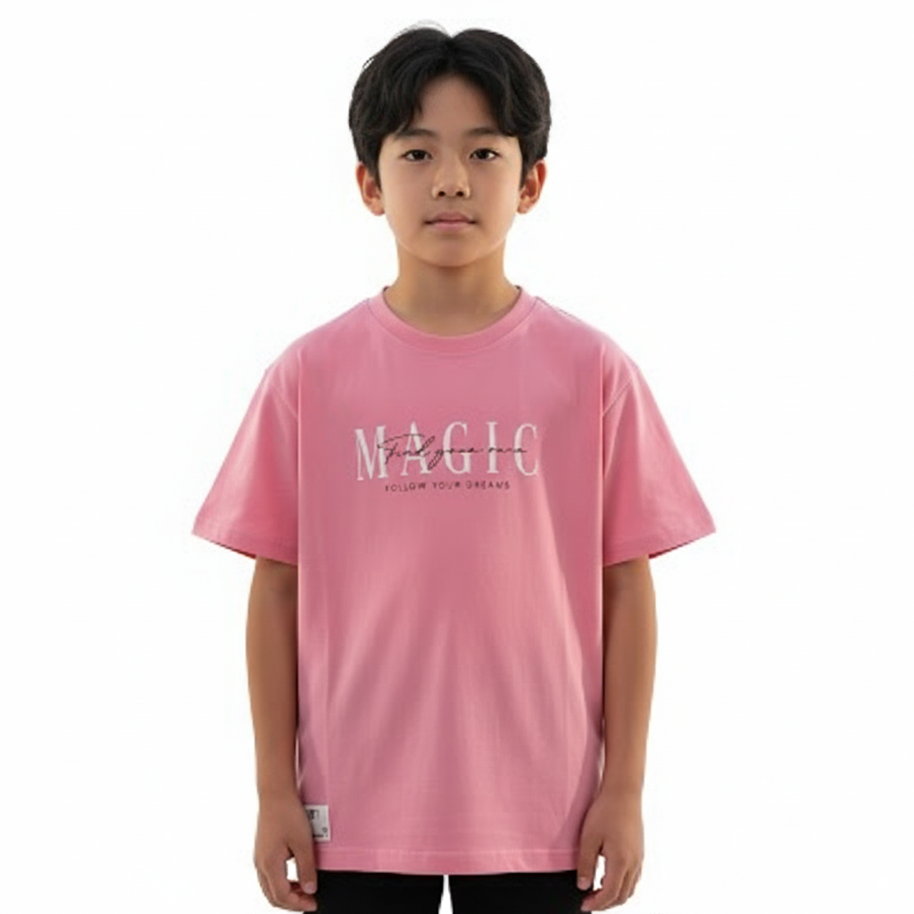 Boy's Find Your Own Magic Follow Your Dreams Quotes Round Neck Short Sleeve T-Shirt - Pink