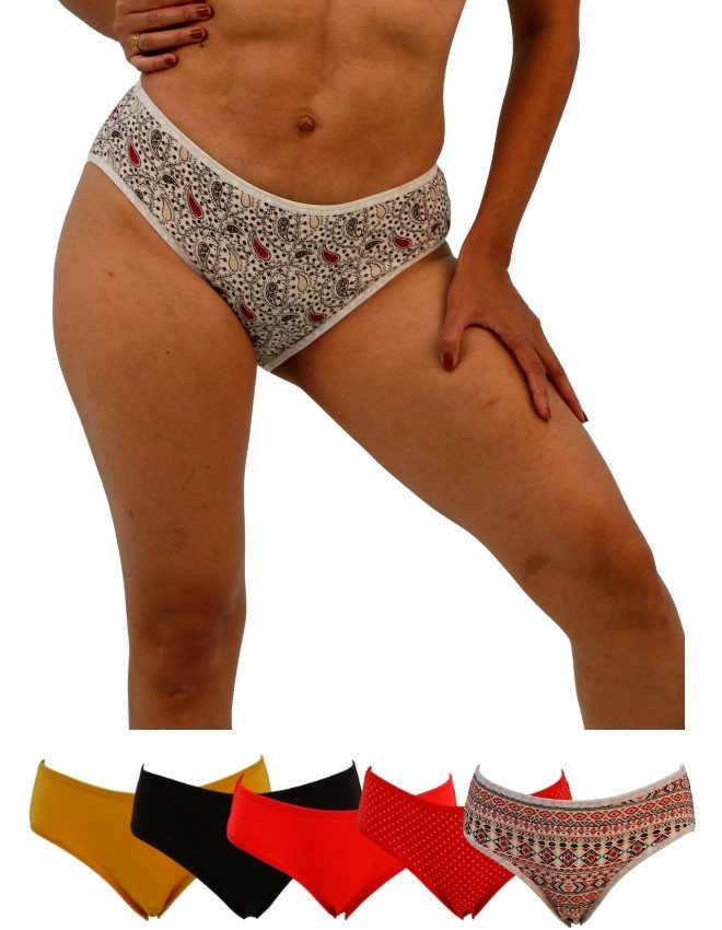 Women's Geometric & Plain Design Mid Rise 6-Pack Panties, Multicolor - White